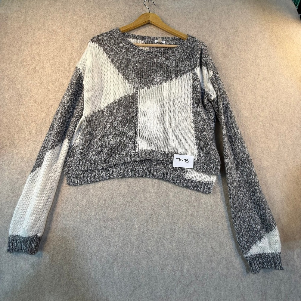 BP Nordstrom Gray White Colorblock Marled Knit‎ Cropped Sweater Womens Medium